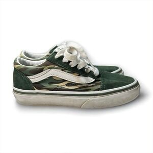 Vans Old Skool Kids Camo Green White Suede Canvas Sneakers Skater Sz 12.5